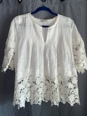 CIRANA women’s Linen Lace Scoop Neck Top Floral Cottagecore